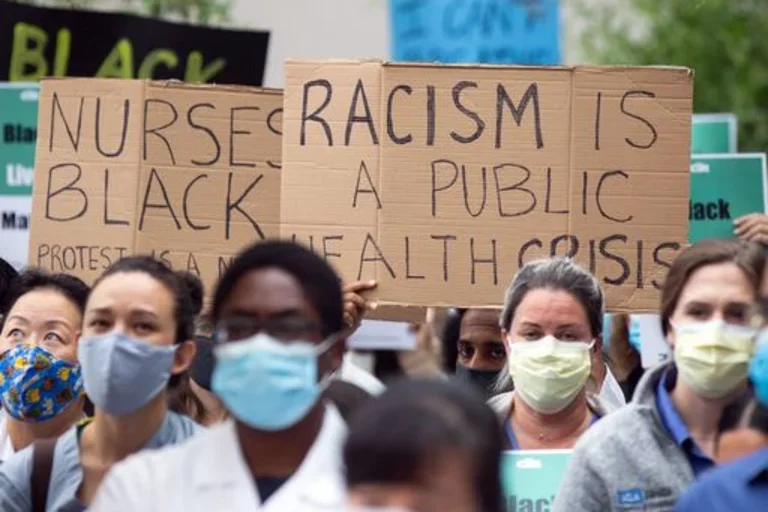 Group of healthcare workers protesting